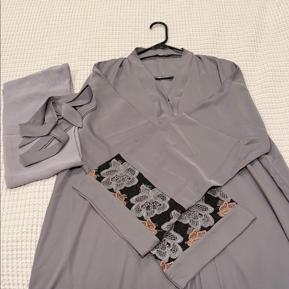 Elegant Gray Crochet Abaya